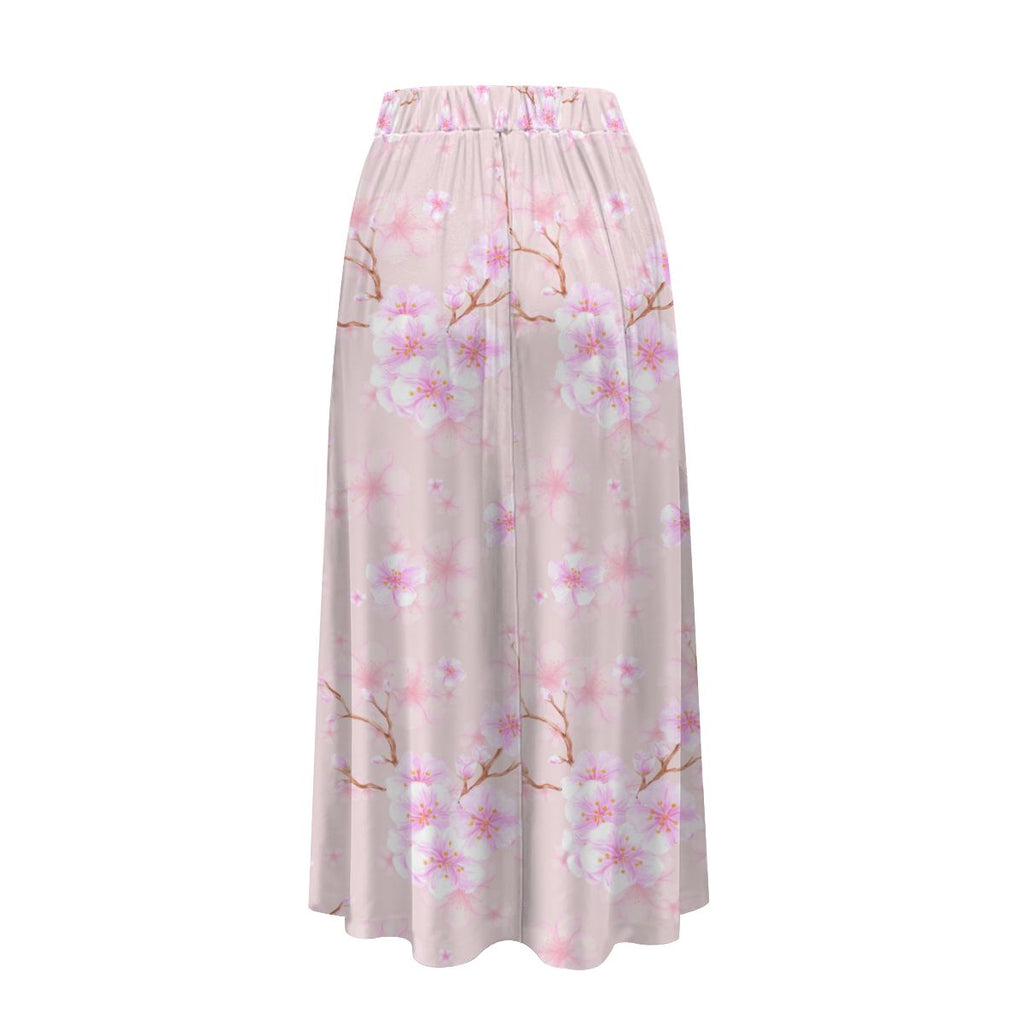 Cherry Blossom Midi Skirt with Pockets