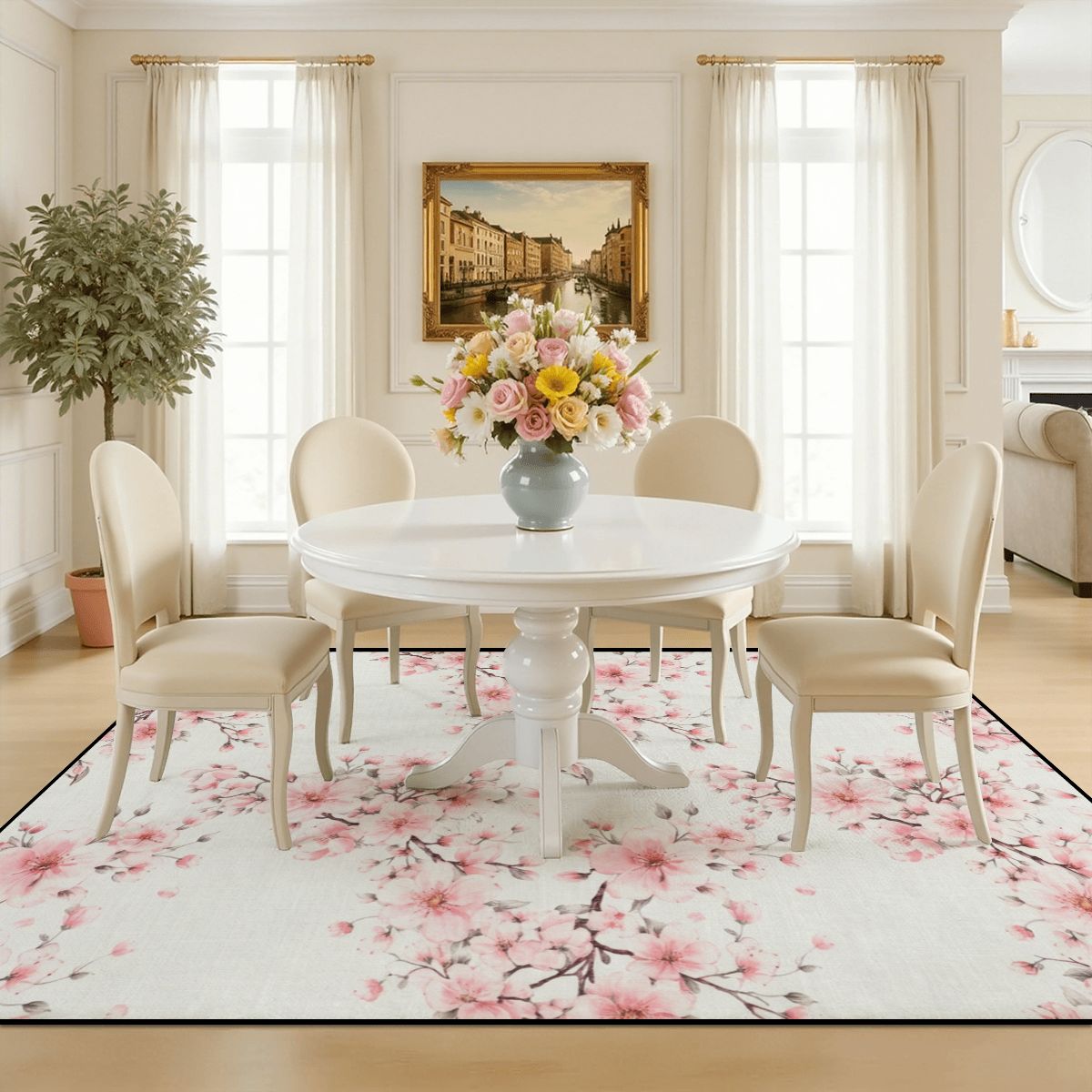 Cherry Blossom White Rug Floor Carpet