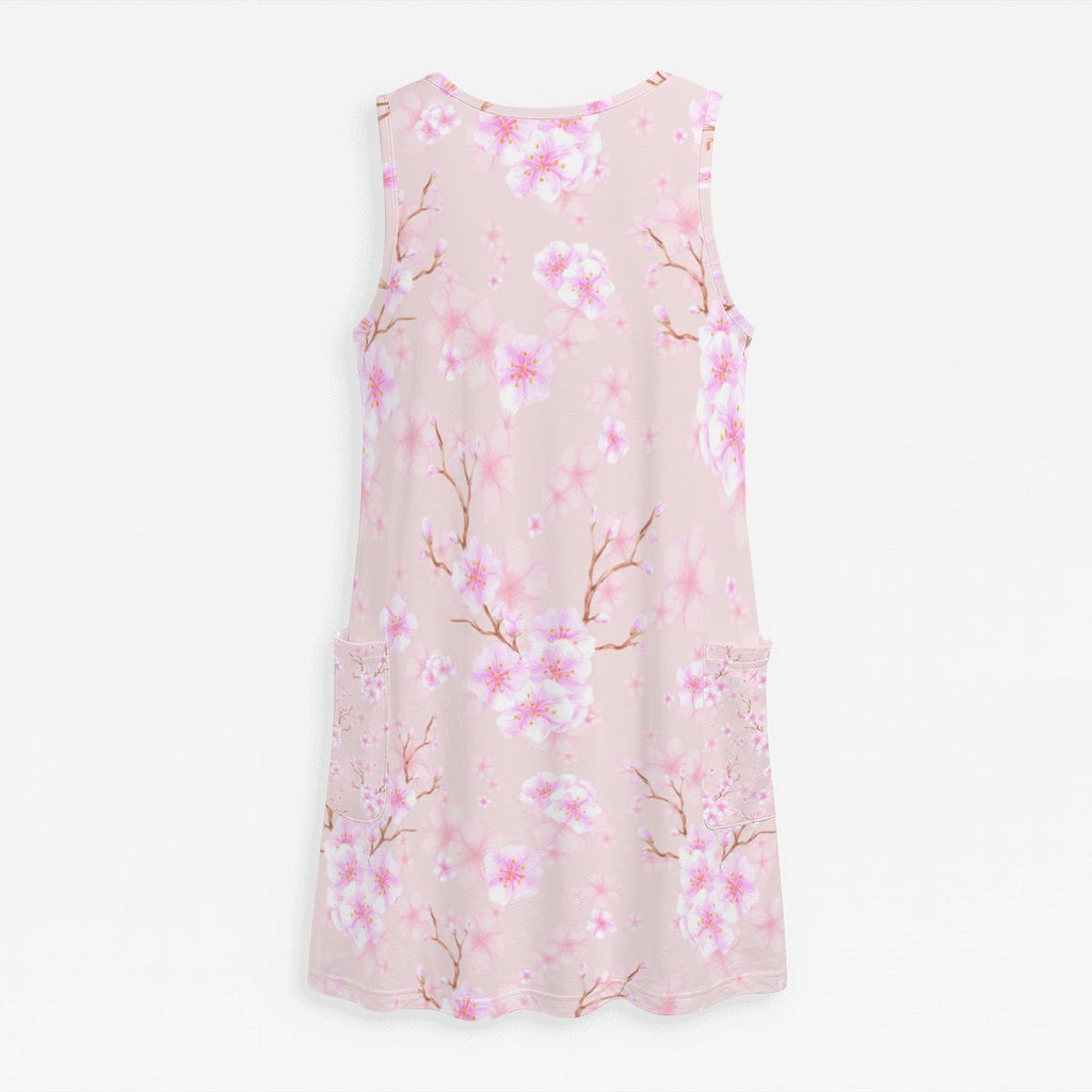 Cherry Blossom Sleeveless Dress with Pockets