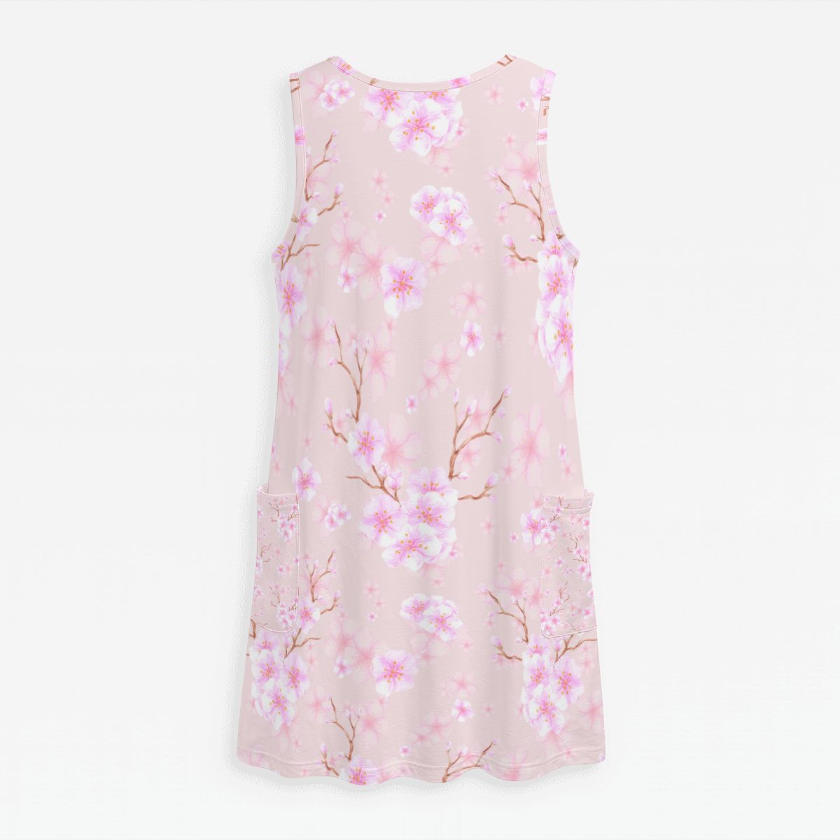 Cherry Blossom Sleeveless Dress with Pockets