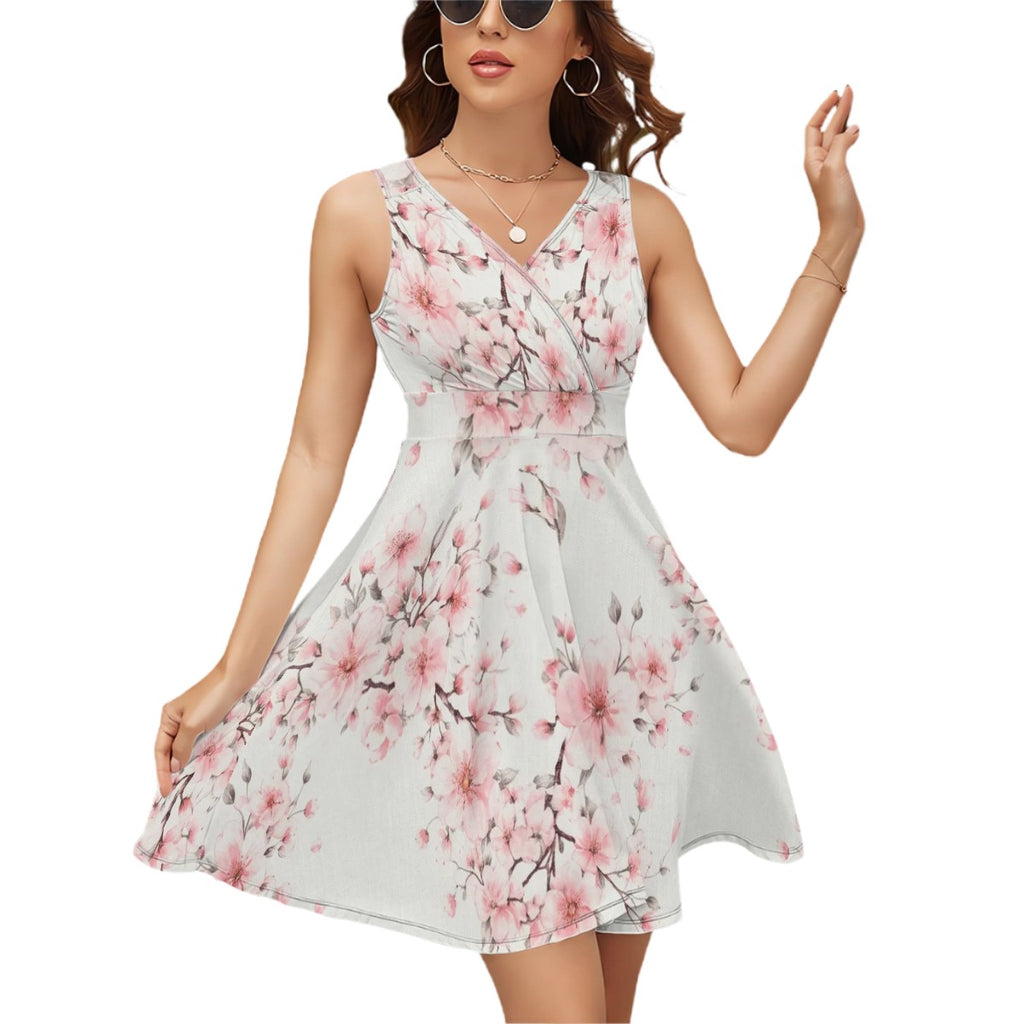 Sleeveless Cherry Blossom V Neck Dress