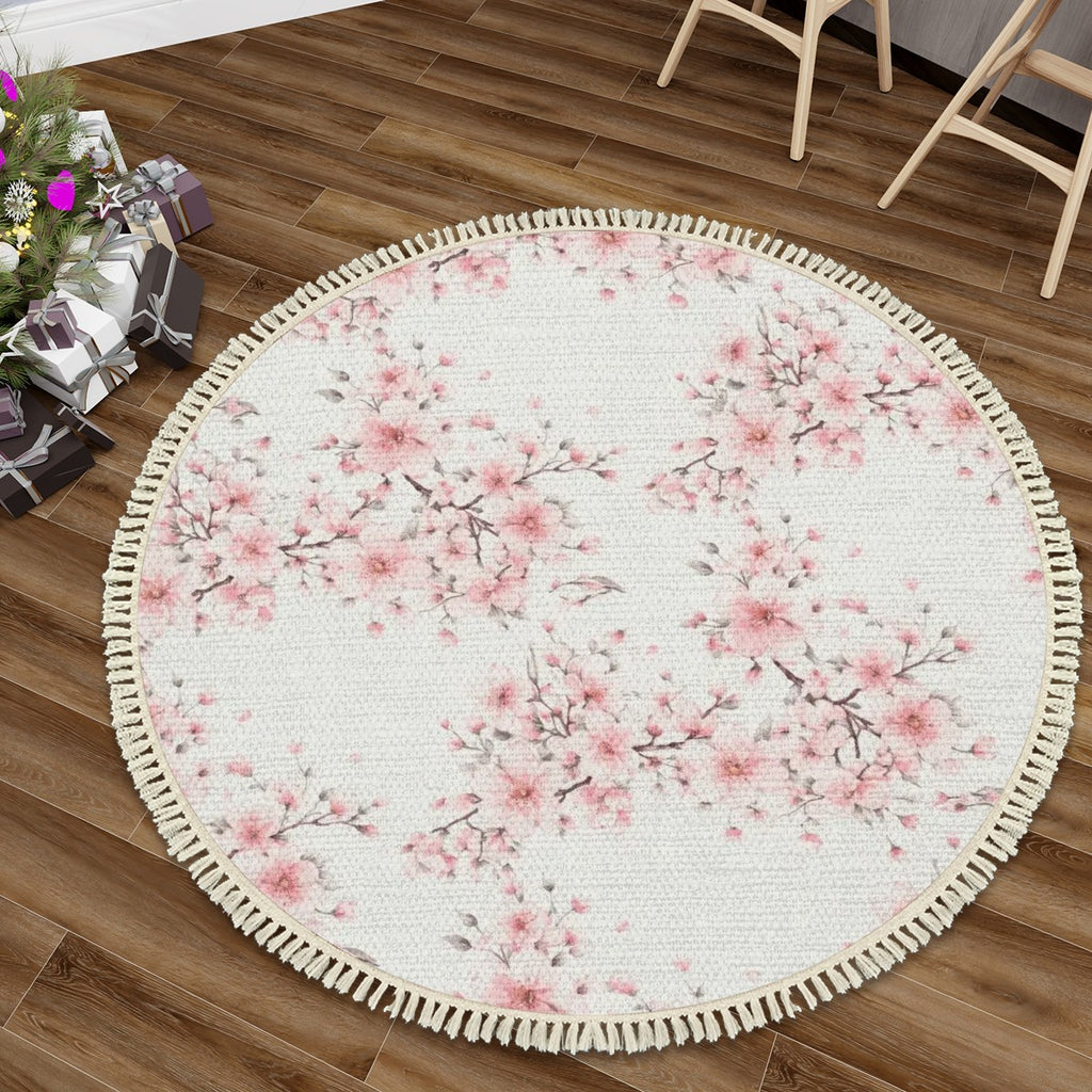 Cherry Blossom Multiple Sizes Round Area Rug with Tassels