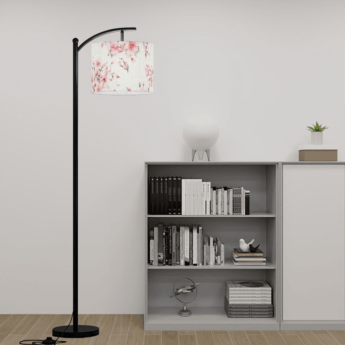 Cherry Blossom White Arc Floor Lamp Shade with Ring