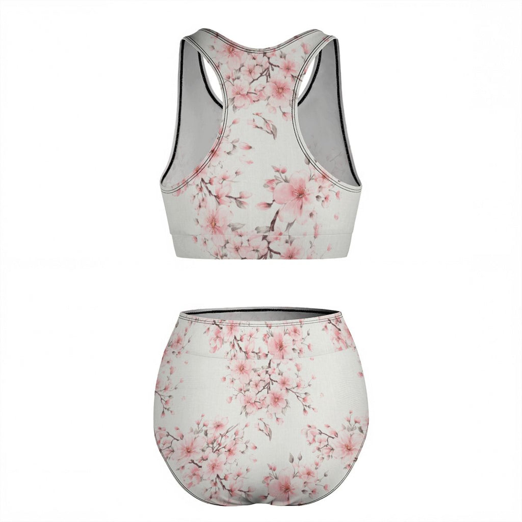 Women's High White Cherry Blossom Waisted Bikinis