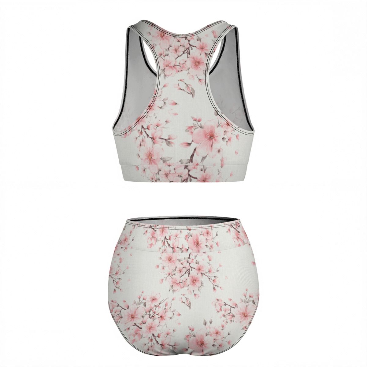 Women's High White Cherry Blossom Waisted Bikinis