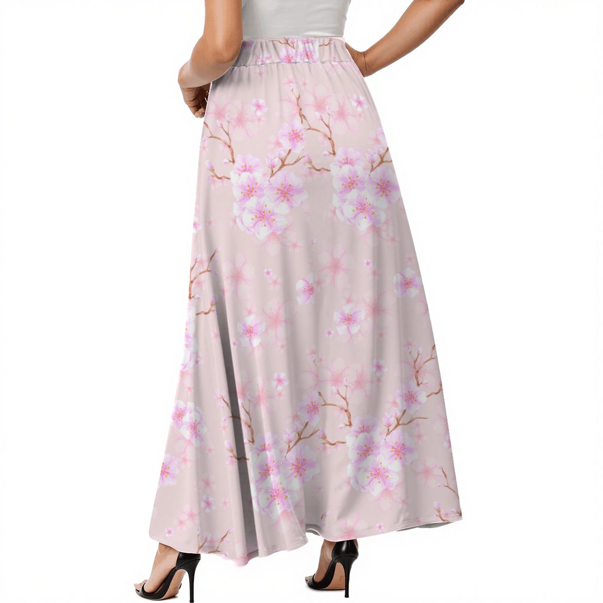Cherry Blossom Midi Skirt with Pockets