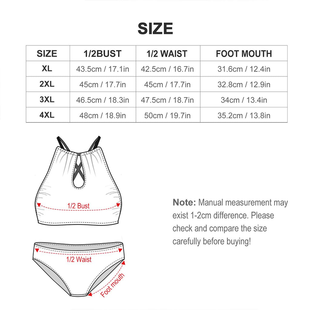 Green Cherry Blossom Plus Size High-Waisted Bikini