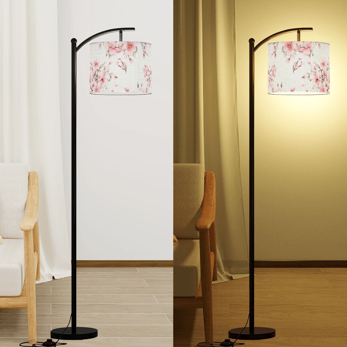 Cherry Blossom White Arc Floor Lamp Shade with Ring
