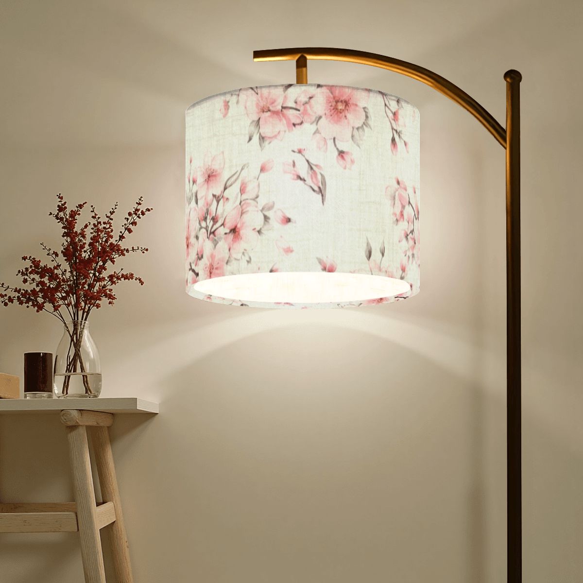 Cherry Blossom White Arc Floor Lamp Shade with Ring