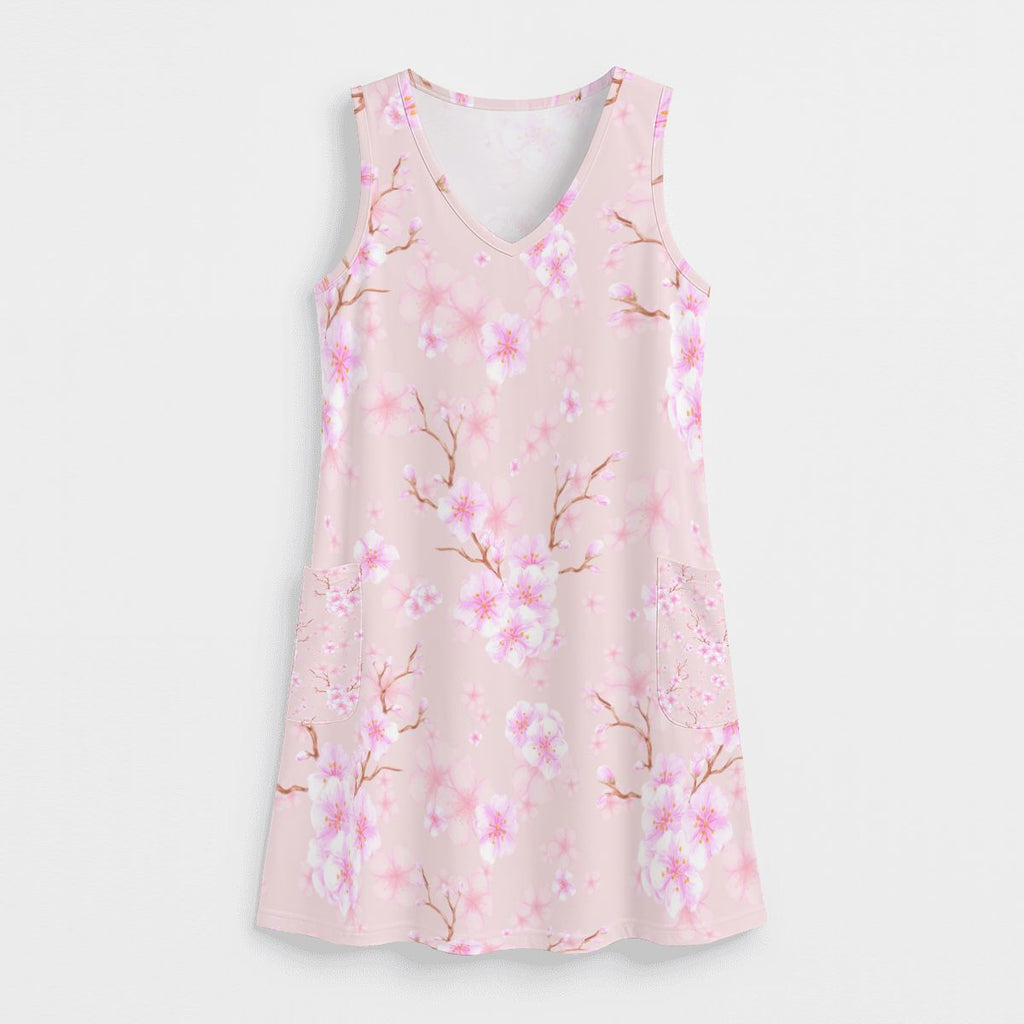 Women's Sleeveless Cherry Blossom Dress with Pockets