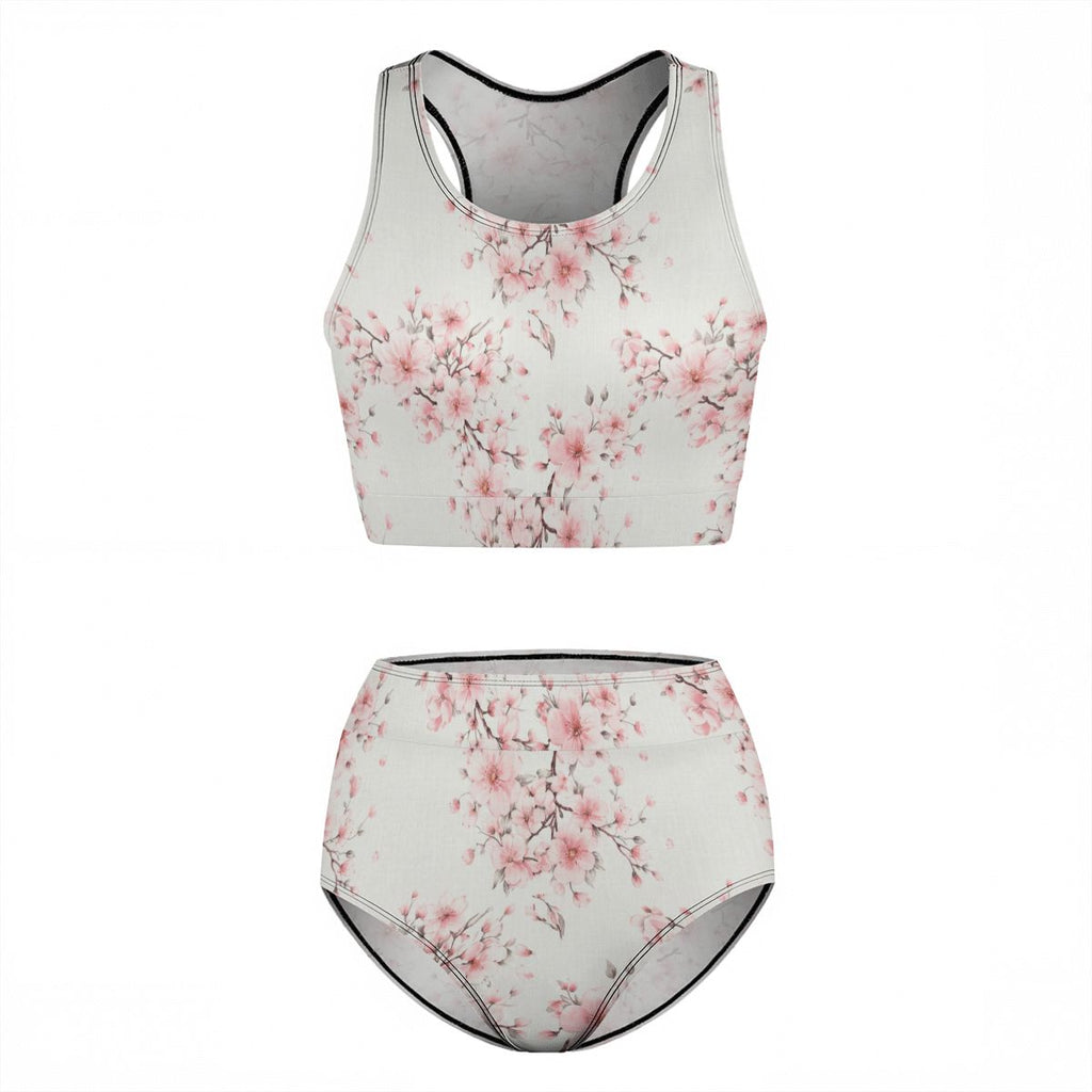 Women's High White Cherry Blossom Waisted Bikinis