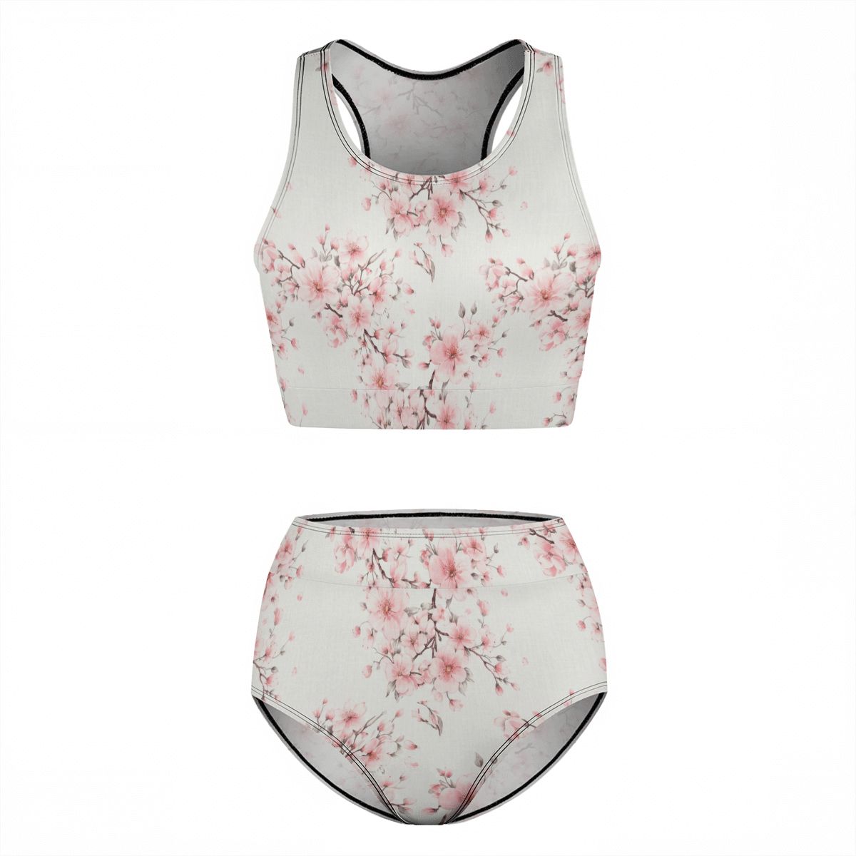 Women's High White Cherry Blossom Waisted Bikinis