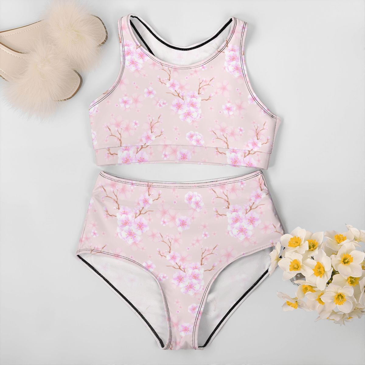 Women's Cherry Blossom High Waisted Bikinis