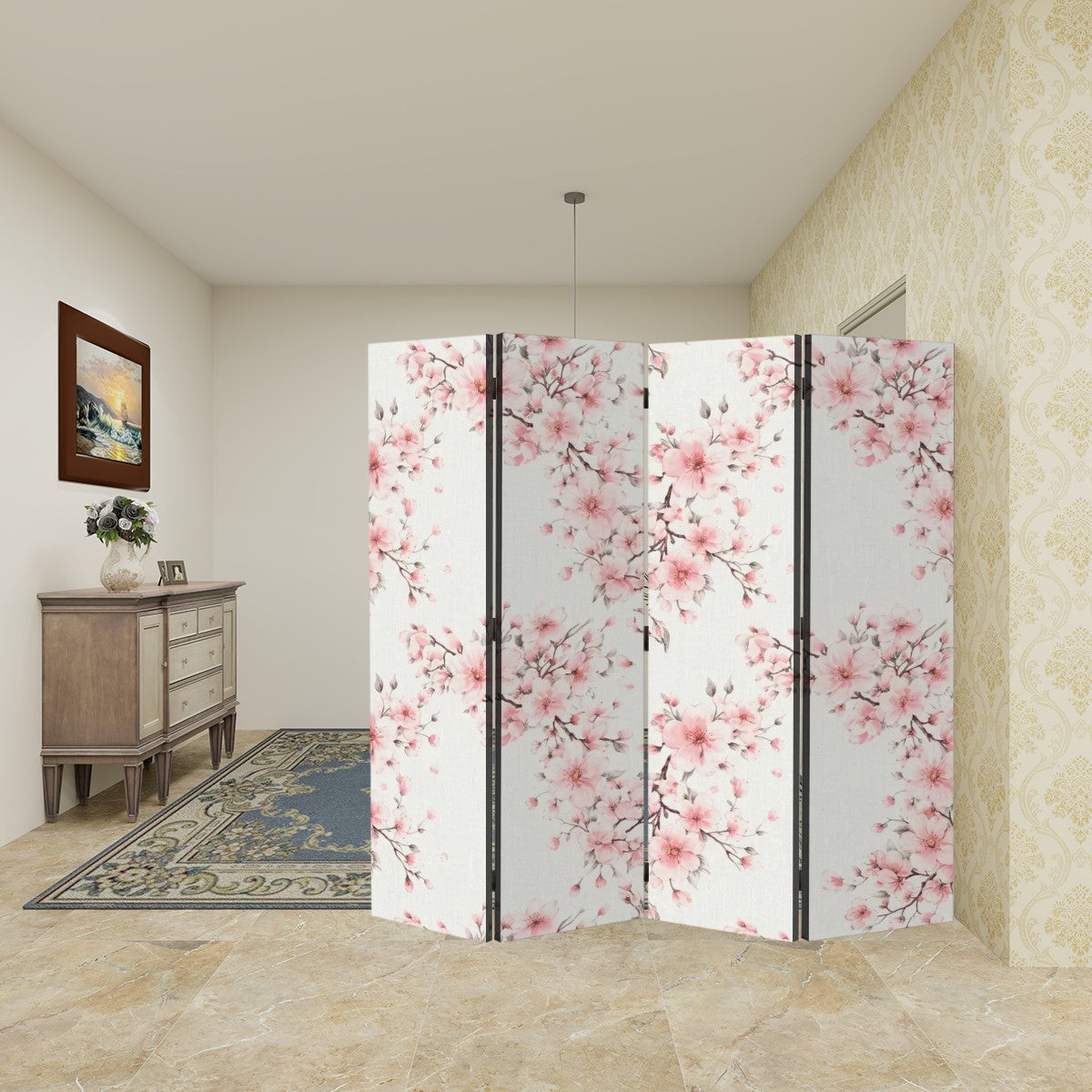 Cherry Blossom Room Divider Folding Screen 4 Panel