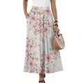 Cherry Blossom White Midi Skirt with Pockets