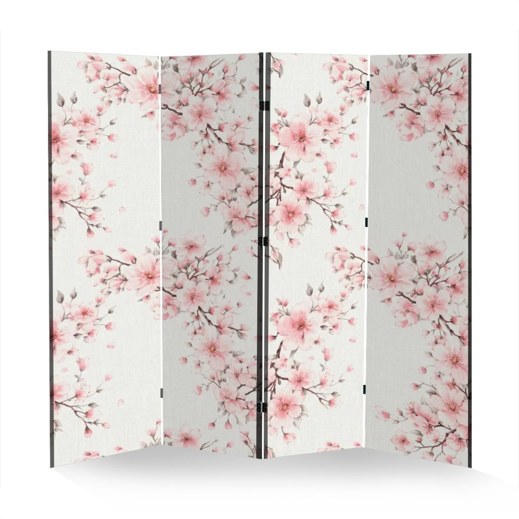 Cherry Blossom White Room Divider Folding Screen 4 Panel
